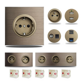 ElektroPro Kombisteckdose Braun – Schuko Wandsteckdose Aluminium | USB Ladeanschluss & LAN Port | Unterputz Design