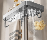 DuoOrganisator Duschablage Klebefix – Badezimmer Regal Aluminium | Ohne Bohren | Doppelregal mit Handtuchhalter