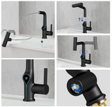 Moderne Waschbeckenarmatur mit Wasserfallfunktion, Temperaturanzeige und flexiblem Auszug