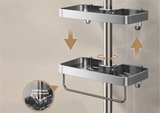DuoOrganisator Duschablage Klebefix – Badezimmer Regal Aluminium | Ohne Bohren | Doppelregal mit Handtuchhalter