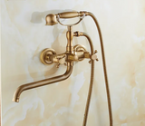 RetroLux Wand-Duscharmatur Set – Messing mit Handbrause & Verlängerter Auslauf | Klassisches Design