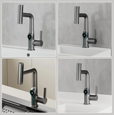 Moderne Waschbeckenarmatur mit Wasserfallfunktion, Temperaturanzeige und flexiblem Auszug