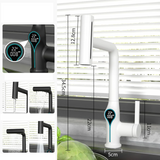 Moderne Waschbeckenarmatur mit Wasserfallfunktion, Temperaturanzeige und flexiblem Auszug