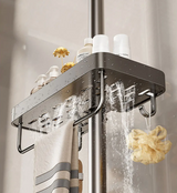 DuoOrganisator Duschablage Klebefix – Badezimmer Regal Aluminium | Ohne Bohren | Doppelregal mit Handtuchhalter