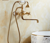RetroLux Wand-Duscharmatur Set – Messing mit Handbrause & Verlängerter Auslauf | Klassisches Design