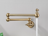 Moderne Wandarmatur Küche Gold Gebürstet – Spültischmischer Kaltwasser | Drehbarer Auslauf | Hochwertiges Messing