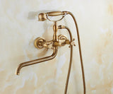 RetroLux Wand-Duscharmatur Set – Messing mit Handbrause & Verlängerter Auslauf | Klassisches Design