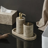 MarmoImperial Luxus Badaccessoire-Set aus Naturmarmor – 7-teiliges Premium Badezimmer-Set in Emperador Light Optik