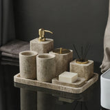 MarmoImperial Luxus Badaccessoire-Set aus Naturmarmor – 7-teiliges Premium Badezimmer-Set in Emperador Light Optik