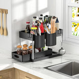 Ausziehbarer Schrank Organizer Unter Spüle – Küchen & Bad Aufbewahrung | Korbregal mit Haken | Flexible Ordnung