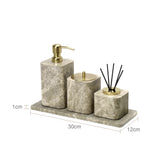 MarmoImperial Luxus Badaccessoire-Set aus Naturmarmor – 7-teiliges Premium Badezimmer-Set in Emperador Light Optik