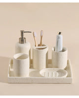 ZenAura Sandstein Badezimmer-Set – Natürliches Wabi-Sabi Accessoire-Set