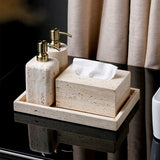 TerraLuxe Travertin 6-teiliges Badezimmer-Set – Naturstein-Accessoires in Beige
