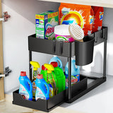 Ausziehbarer Schrank Organizer Unter Spüle – Küchen & Bad Aufbewahrung | Korbregal mit Haken | Flexible Ordnung