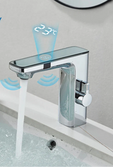 AquaSense Pro – Berührungslose Smart-Waschtischarmatur mit Digitalanzeige in Weiß