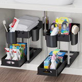 Ausziehbarer Schrank Organizer Unter Spüle – Küchen & Bad Aufbewahrung | Korbregal mit Haken | Flexible Ordnung