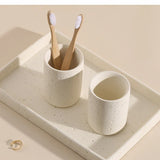 ZenAura Sandstein Badezimmer-Set – Natürliches Wabi-Sabi Accessoire-Set