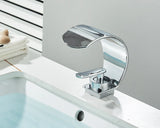 Design Waschtischmischer mit offenem Wasserauslauf – Schlanke Badarmatur für Warm- und Kaltwasser