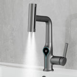 Moderne Waschbeckenarmatur mit Wasserfallfunktion, Temperaturanzeige und flexiblem Auszug