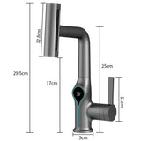 Moderne Waschbeckenarmatur mit Wasserfallfunktion, Temperaturanzeige und flexiblem Auszug