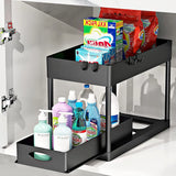 Ausziehbarer Schrank Organizer Unter Spüle – Küchen & Bad Aufbewahrung | Korbregal mit Haken | Flexible Ordnung