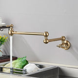 Moderne Wandarmatur Küche Gold Gebürstet – Spültischmischer Kaltwasser | Drehbarer Auslauf | Hochwertiges Messing