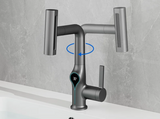 Moderne Waschbeckenarmatur mit Wasserfallfunktion, Temperaturanzeige und flexiblem Auszug