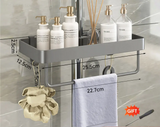 DuoOrganisator Duschablage Klebefix – Badezimmer Regal Aluminium | Ohne Bohren | Doppelregal mit Handtuchhalter