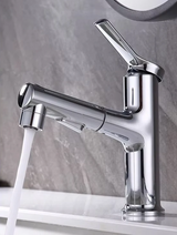 Moderne Waschbeckenarmatur mit flexiblem Auszug und integrierter Mundspülfunktion