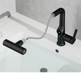 Moderne Waschbeckenarmatur mit Wasserfallfunktion, Temperaturanzeige und flexiblem Auszug