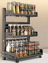 SpiceTower Küchenregal Metall – Gewürz Organizer 3 Etagen | Große Aufbewahrungskapazität | Schwarzes Standregal
