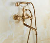 RetroLux Wand-Duscharmatur Set – Messing mit Handbrause & Verlängerter Auslauf | Klassisches Design