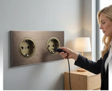 ElektroPro Kombisteckdose Braun – Schuko Wandsteckdose Aluminium | USB Ladeanschluss & LAN Port | Unterputz Design