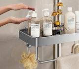 DuoOrganisator Duschablage Klebefix – Badezimmer Regal Aluminium | Ohne Bohren | Doppelregal mit Handtuchhalter