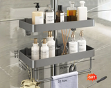 DuoOrganisator Duschablage Klebefix – Badezimmer Regal Aluminium | Ohne Bohren | Doppelregal mit Handtuchhalter