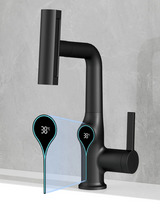 Moderne Waschbeckenarmatur mit Wasserfallfunktion, Temperaturanzeige und flexiblem Auszug
