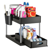 Ausziehbarer Schrank Organizer Unter Spüle – Küchen & Bad Aufbewahrung | Korbregal mit Haken | Flexible Ordnung