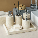 SandsteinAura Badaccessoire-Set aus beigem Travertin