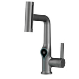Moderne Waschbeckenarmatur mit Wasserfallfunktion, Temperaturanzeige und flexiblem Auszug