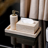 TerraLuxe Travertin 6-teiliges Badezimmer-Set – Naturstein-Accessoires in Beige