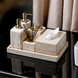 TerraLuxe Travertin 6-teiliges Badezimmer-Set – Naturstein-Accessoires in Beige