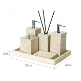 SandsteinAura Badaccessoire-Set aus beigem Travertin