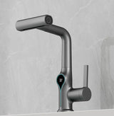 Moderne Waschbeckenarmatur mit Wasserfallfunktion, Temperaturanzeige und flexiblem Auszug
