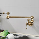 Moderne Wandarmatur Küche Gold Gebürstet – Spültischmischer Kaltwasser | Drehbarer Auslauf | Hochwertiges Messing