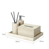 SandsteinAura Badaccessoire-Set aus beigem Travertin