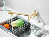 Moderne Wandarmatur Küche Gold Gebürstet – Spültischmischer Kaltwasser | Drehbarer Auslauf | Hochwertiges Messing