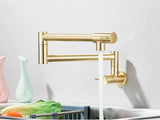 Moderne Wandarmatur Küche Gold Gebürstet – Spültischmischer Kaltwasser | Drehbarer Auslauf | Hochwertiges Messing