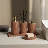 NatursteinGlanz Badaccessoire-Set aus rotem Travertin
