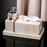 TerraLuxe Travertin 6-teiliges Badezimmer-Set – Naturstein-Accessoires in Beige