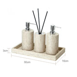 SandsteinAura Badaccessoire-Set aus beigem Travertin